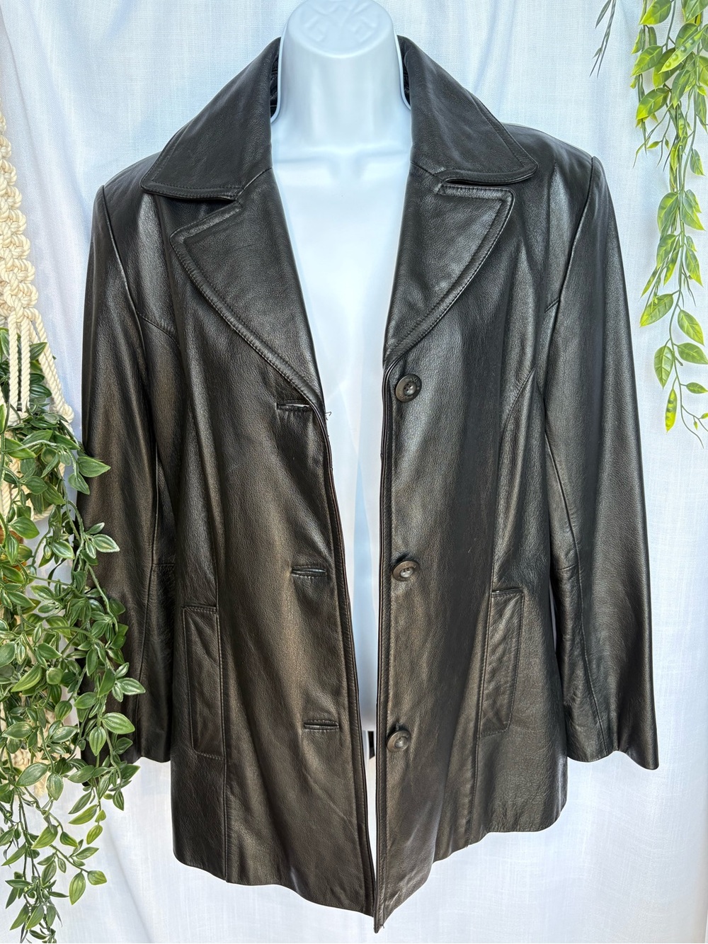 Vtg Wilsons Leather Maxima Single-breasted Leather Blazer Jacket - Black - 1988